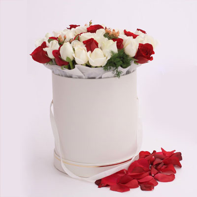 "30 Red N White Roses Flower box - code BF21 - Click here to View more details about this Product